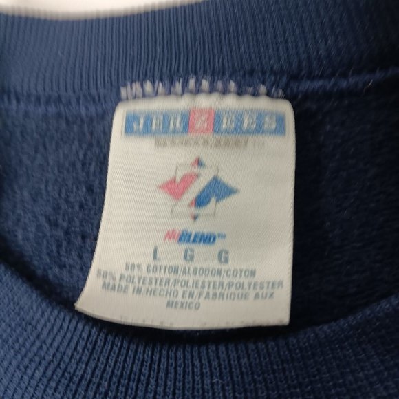 WVU West Virginia University Mountaineers L Sweatshirt Blue Crew Neck Jerzees - Picture 3 of 10